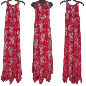 Bila Bohemian Ruffled Handkerchief Maxi Dress Floral Smocked SIZE SMALL NWT